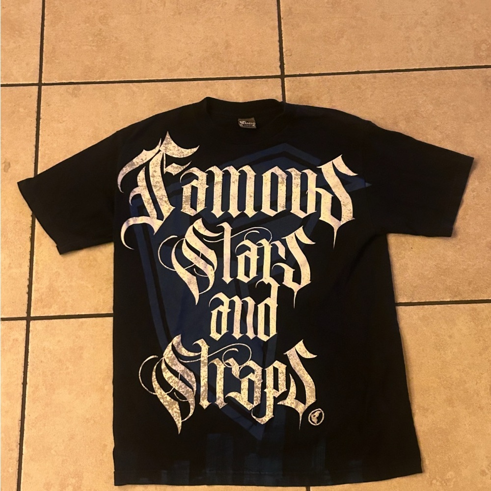 Famous Stars & Straps Black T-Shirt with Blue Accents